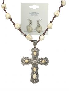 Natural Stone cross earring and necklace set