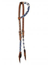 Showman Blue Beaded one ear Argentina Cow Leather headstall