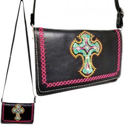 P&G Black PU leather embroidered cross crossbody bag