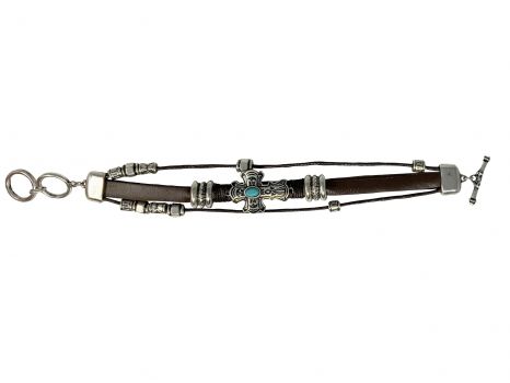 Leather bracelet featuring Cross charm and toggle clasp