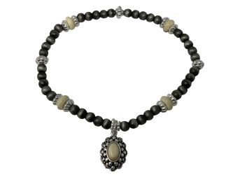 Western Stone Concho Charm on Metallic Pearl Stretch Bracelet