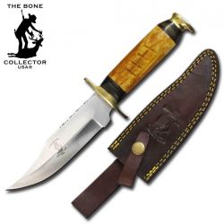 The Bone Collector Hunting Knife with bone handle and leather sheath