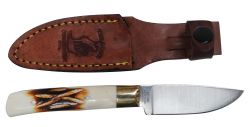 The Bone Collector Fixed blade knife with bone handle and matching leather holster