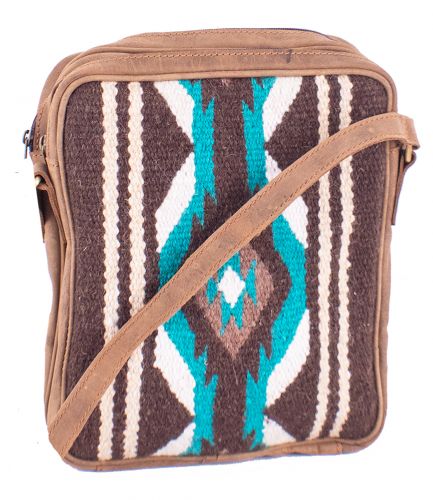 Showman Genuine Leather Teal and Brown Saddle Blanket Cross body Bag