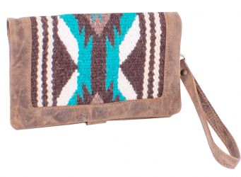 Showman Genuine Leather Teal and Brown Saddle Blanket Wallet