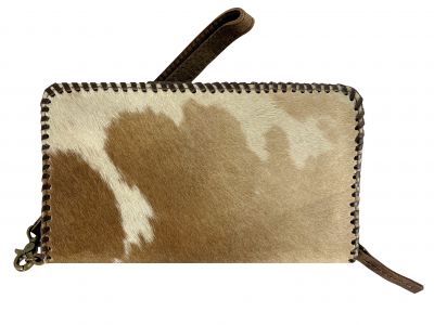Showman Brown and white hair on Cowhide Clutch Wallet