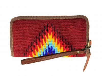 Showman 100% Wool Cherry Red Southwest Design Saddle Blanket Wallet