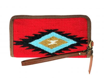 Showman 100% Wool Red Southwest Design Saddle Blanket Wallet / Wristlet