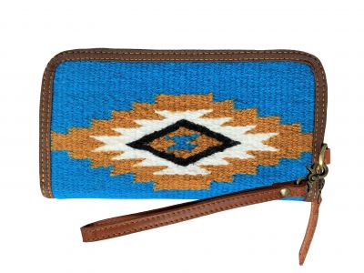 Showman 100% Wool Blue Southwest Design Saddle Blanket Wallet&#47;Wristlet