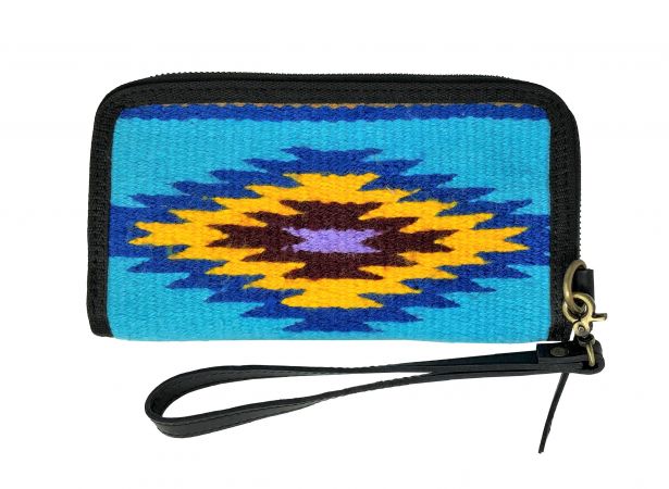 Showman 100% Wool Light Blue and Yellow Southwest Design Saddle Blanket Wallet