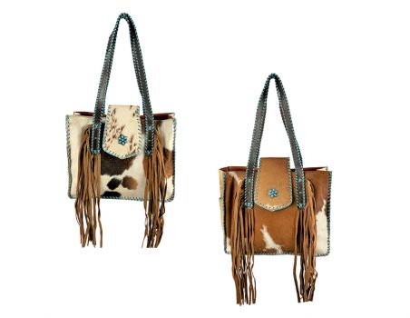 Showman Hair on Cowhide Tote Bag with Fringe