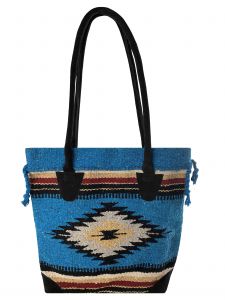 Showman Cotton/Acrylic Southwest Design Saddle Blanket Bag - blue and tan