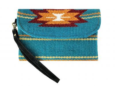 Showman 100% Wool Teal Southwest Design Saddle Blanket Wristlet