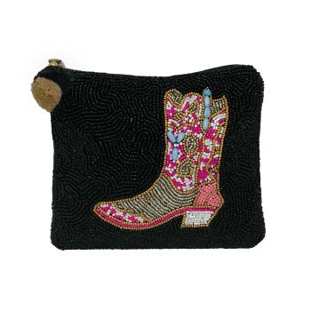 Think Pink Cowgirl Boot Beaded Coin Purse