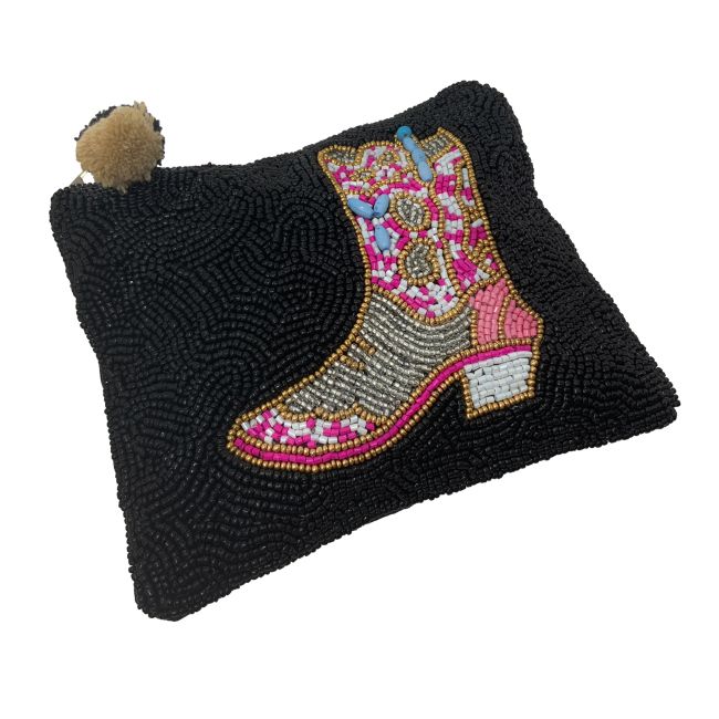 Think Pink Cowgirl Boot Beaded Coin Purse #3