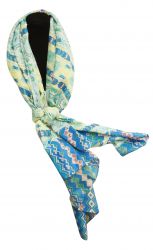 34" X 64" soft, voile scarf with blue Southwest design