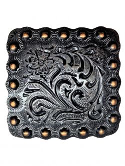 Copper engraved square concho with screw