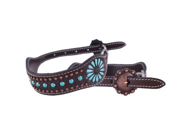 Showman Couture Genuine leather dog collar with a turquoise beaded inlay