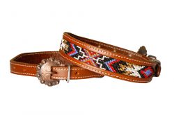 Showman Couture Genuine leather dog collar with beaded inlay - red, black, periwinkle, white, and gold