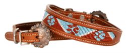 Showman Couture Beaded paw print inlay leather dog collar with copper buckle