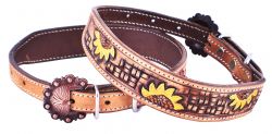 Showman Couture Hand Painted Sunflower leather dog collar with copper buckle