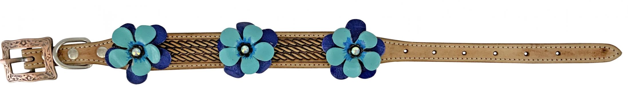 Showman Couture Genuine leather dog collar with blue 3D flower accent
