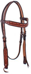 Showman Dark Brown and Medium Argentina cow leather headstall with Barbwire Tooling