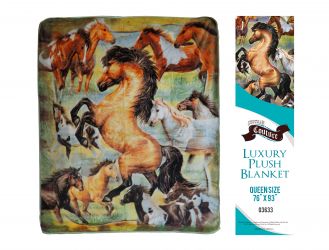 Showman Couture Luxury plush blanket with rearing horse print. Queen Size 76" x 93"
