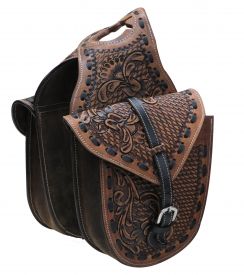 Showman Floral and basket weave tooled leather horn bag