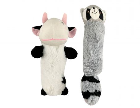 Cow/Racoon Plush Dog Toy with squeaker and water bottle inside