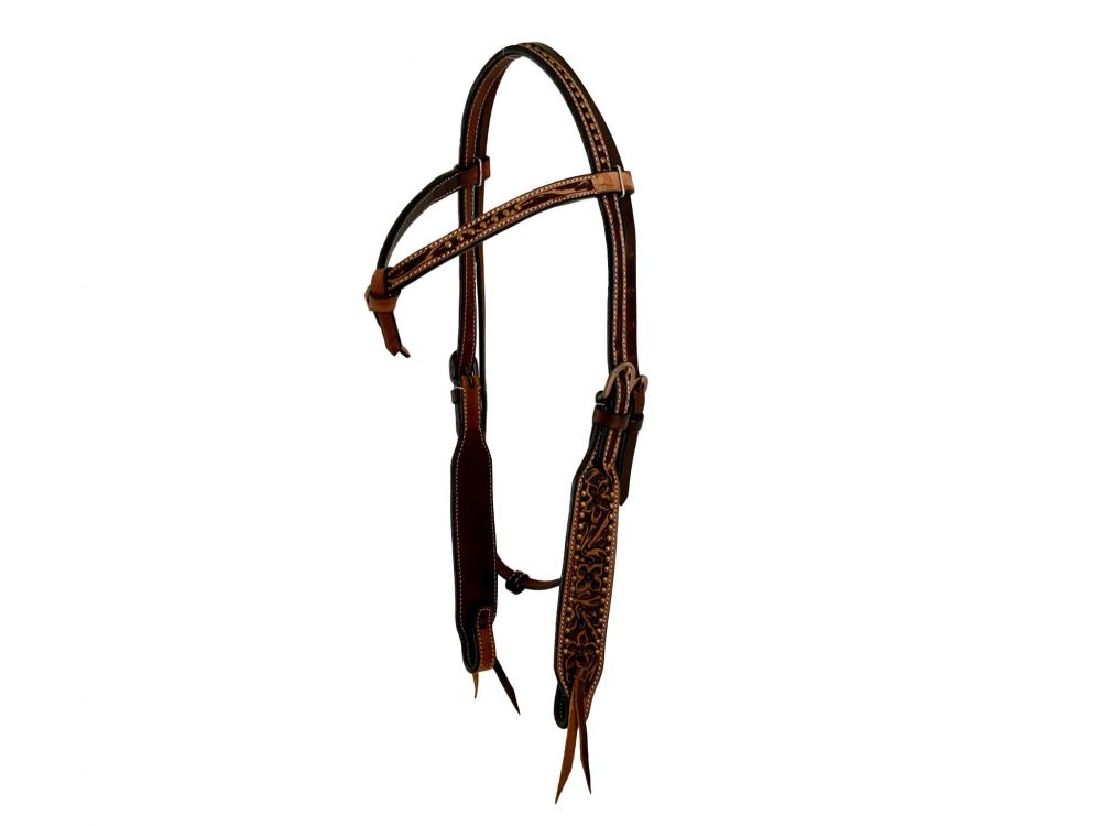 Showman  Medium Two Toned Brown Argentina headstall with Floral Tooling and copper dots