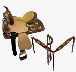 12" Double T Barrel Style Saddle with hand painted sunflower design