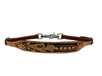 Showman wither strap with metallic floral paint design, accented with copper beads