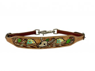 Showman wither strap with painted skull and floral design