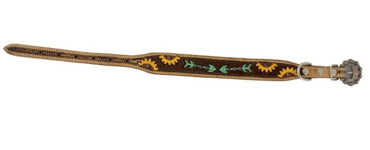 Showman Couture Hand Painted Sunflower and Arrow leather dog collar with copper buckle #2