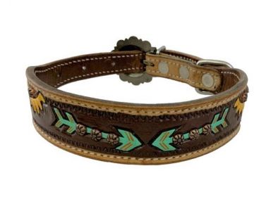 Showman Couture Hand Painted Sunflower and Arrow leather dog collar with copper buckle