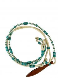 Showman Braided Natural Rawhide & Teal Romal Reins with Leather Popper