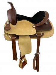 16" Roper Style saddle with rough out fender and jockies with padded black suede seat
