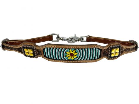 Showman wither strap with beaded inlay sunflower design