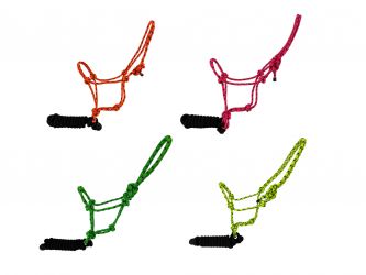 Showman Horse size fluorescent speckled cowboy knot halter with black removeable lead