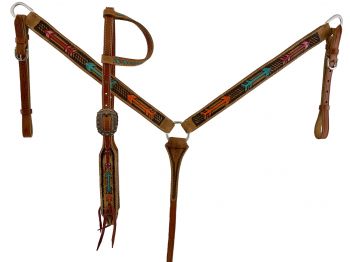 Showman Painted arrow one ear headstall and breast collar set