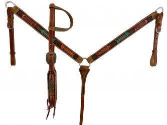 Showman Painted arrow one ear headstall and breast collar set