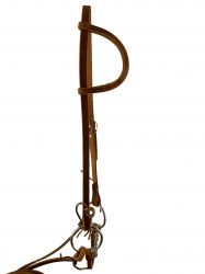 American made oiled harness leather sliding one ear headstall, with twisted O-ring and 8ft harness reins. Made in the U.S.A