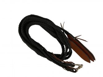 Showman 8ft braided nylon split reins with leather poppers