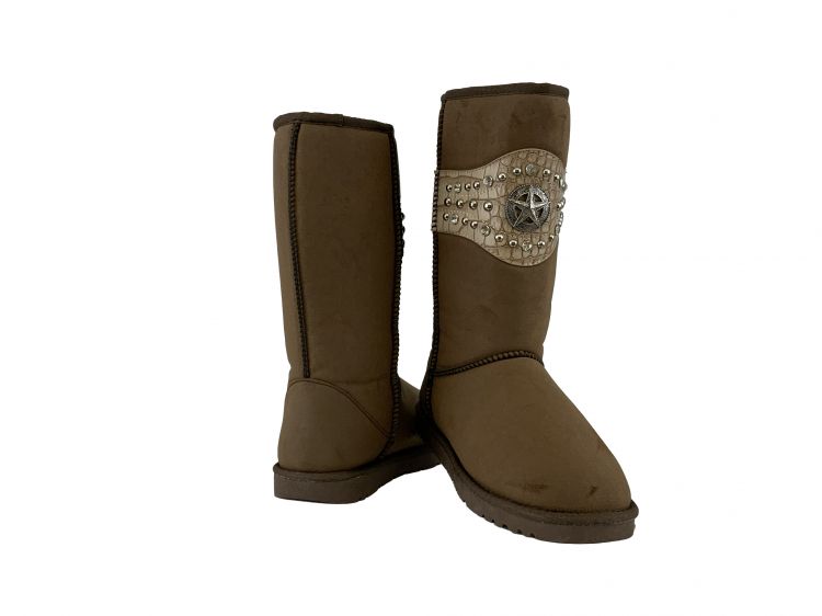 P&G Brown Suede Tall Boot With Tan Gator Print Accent with Texas Star Concho