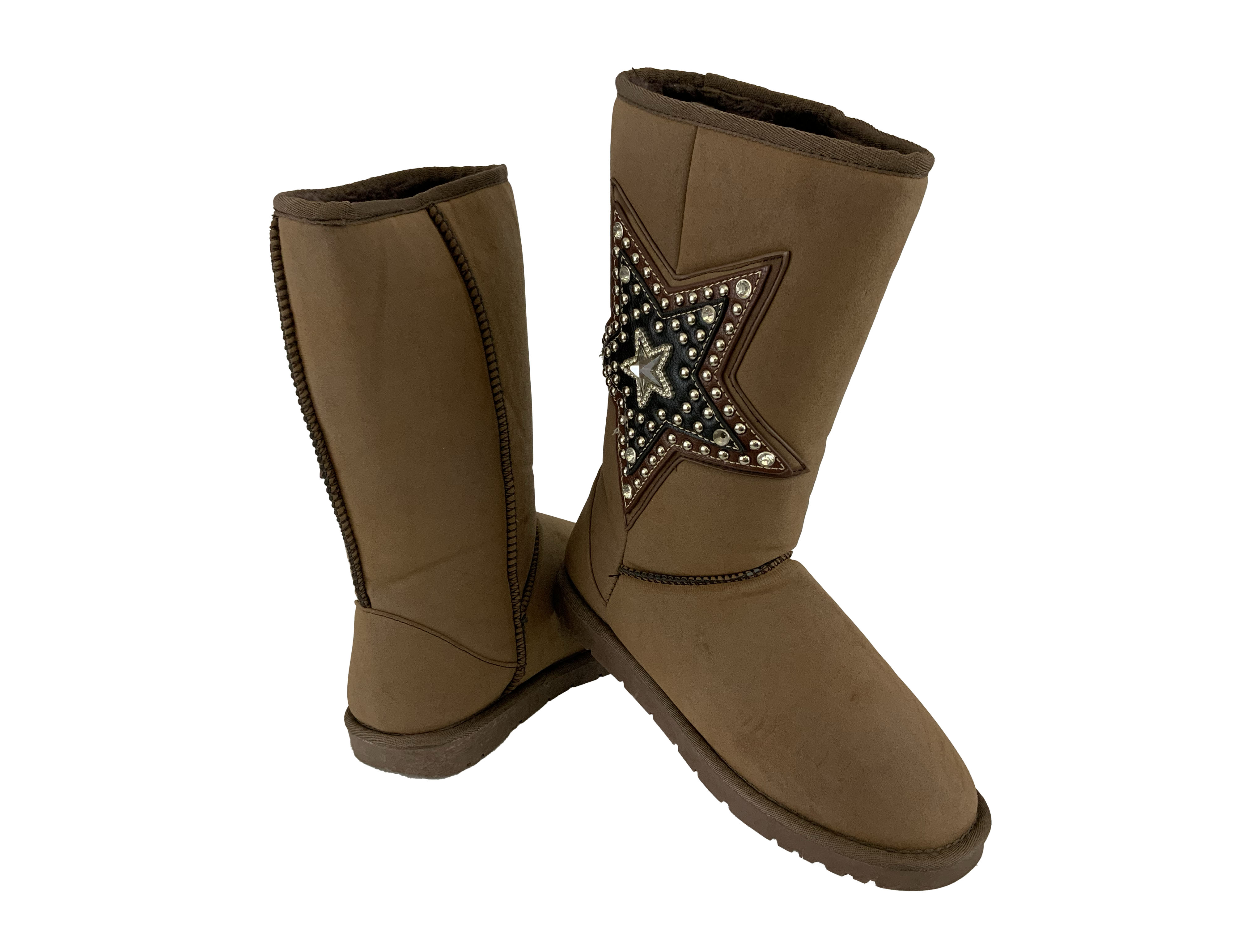 P&G Mocha suede tall boot with leather star and rhinestones