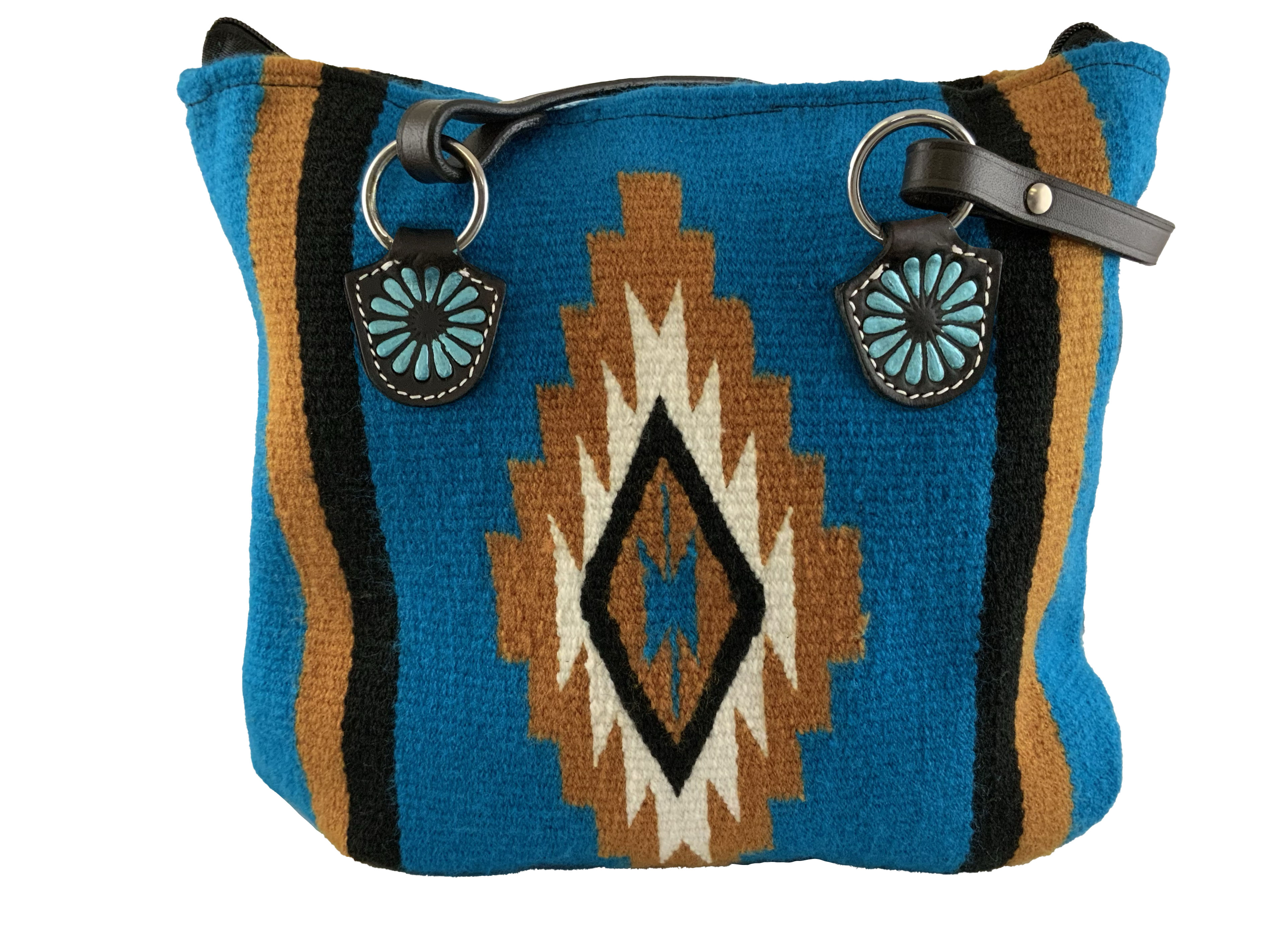 Showman Southwest Saddle blanket handbag with genuine leather handle with painted concho accents