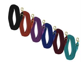 Heavy Duty 25' Web lunge line with padded handle. Replaceable brass snap and loop end