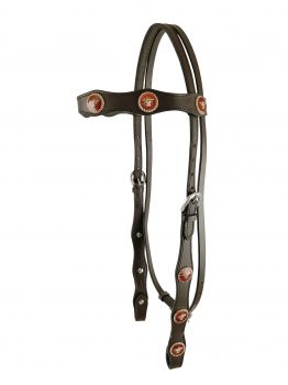 Leather double stitched headstall with steer head conchos #2