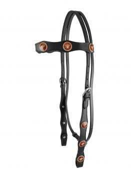 Leather double stitched headstall with steer head conchos #3